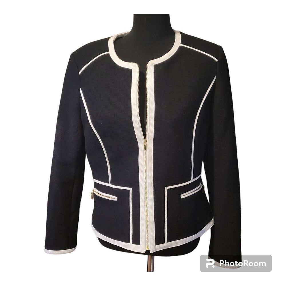 Calvin Klein Black And White Zippered Jacket Size 12